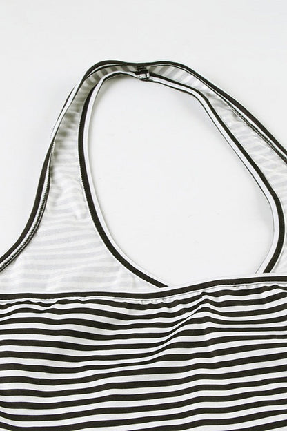 Conjunto de dos piezas de top halter a rayas con bajo de puño y corte casual
