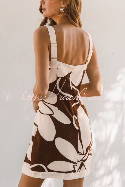 Floral Print Square Neck Sleeveless Casual Vacation Mini Dress