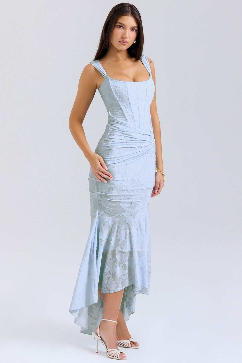 Vestido de gala de sirena de jacquard de malla elástica