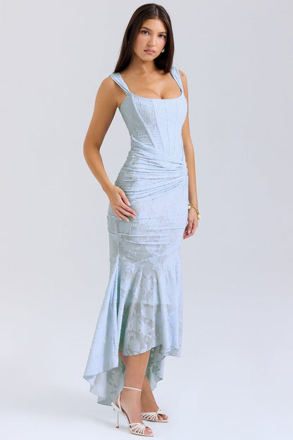 Vestido de gala de sirena de jacquard de malla elástica