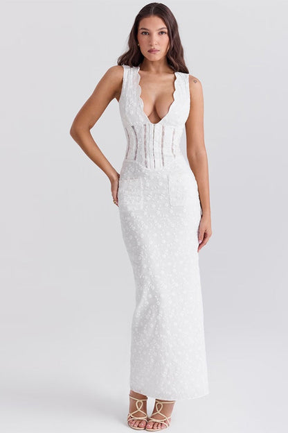 Plunging Sheer Cut Out Reception Dress