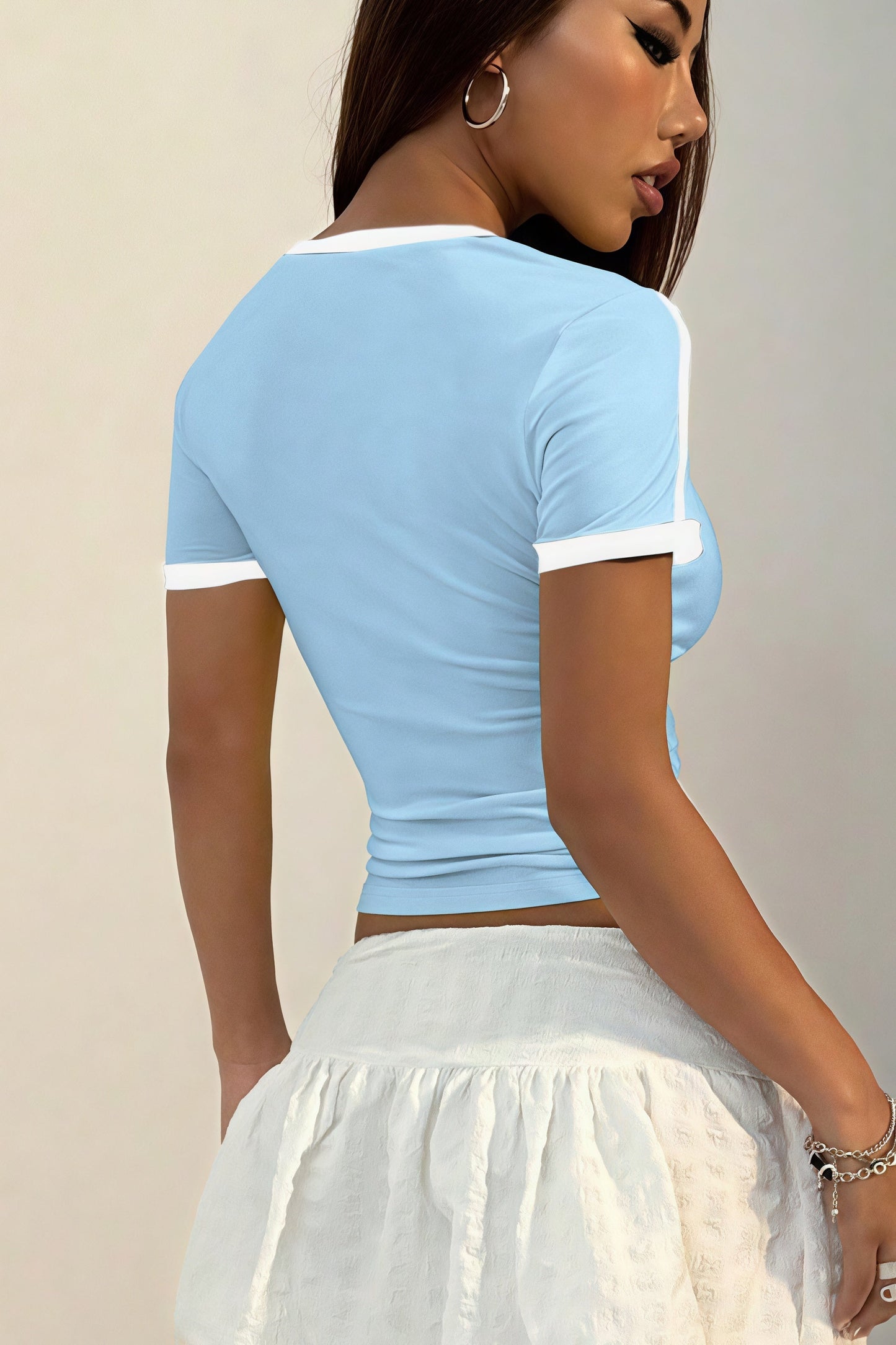 Camiseta Corta Estampada de Cuello Redondo Dulce