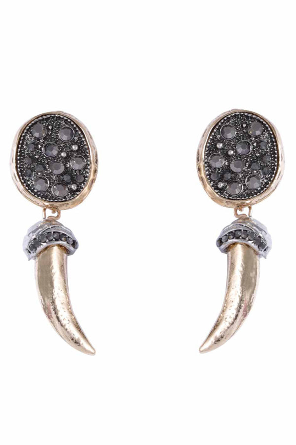 Fashionable Diamond-encrusted Animal Fang-shaped Pendant Earrings