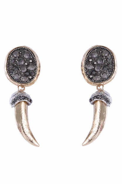 Fashionable Diamond-encrusted Animal Fang-shaped Pendant Earrings