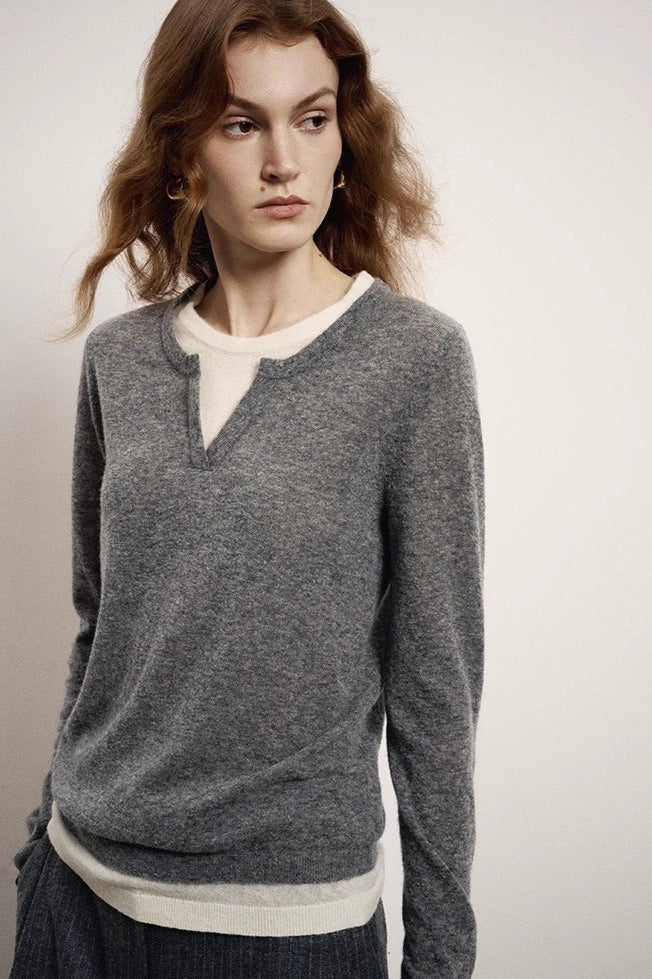 Wool Blend Layered Look Long Sleeve Tee