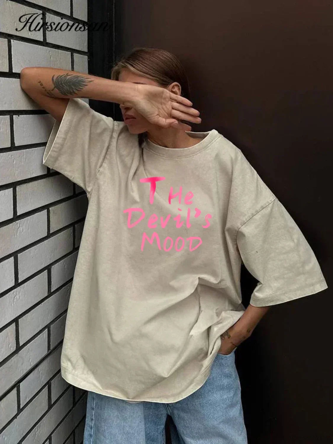 Acid Washed Letter Print Vintage T-shirt