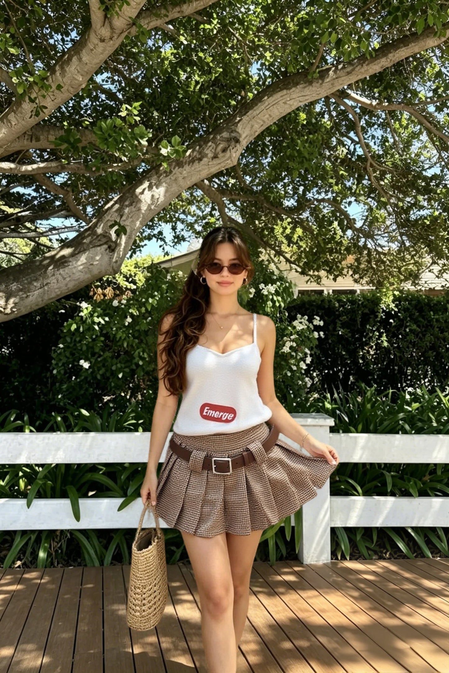 Houndstooth High Waist Pleated Mini Skirt