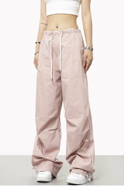 Pantalones deportivos casuales lisos con cordón y cintura elástica