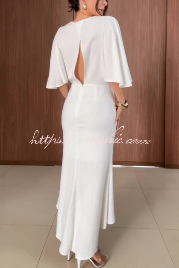 Solid Color V-neck Ribbon Waist-cinching Casual Maxi Dress