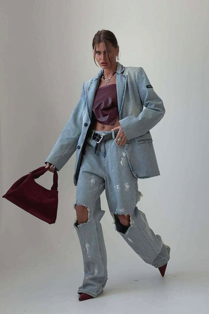 Graffiti Distressed Loose Straight Leg Jeans