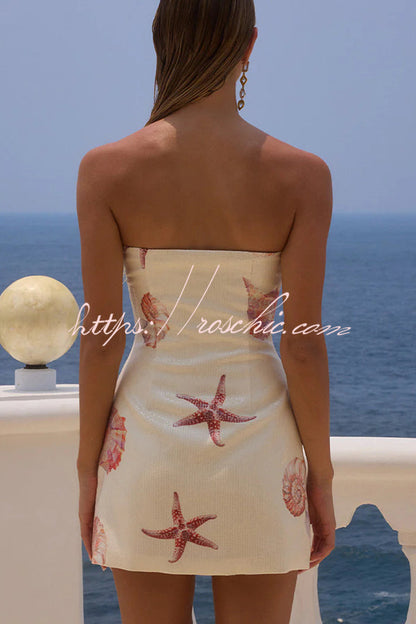 Beach Club Sequin Unique Print Strapless Stretch Mini Dress