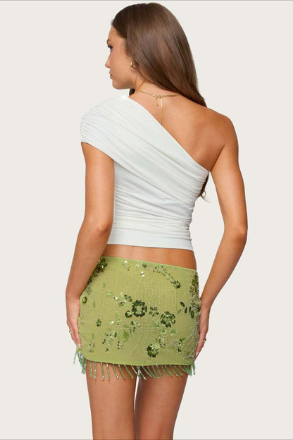 Embroidered Sequin Bodycon Mini Skirt