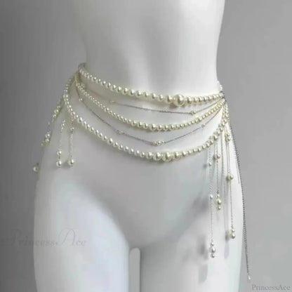 Adornments Dark Multilayer Fringes Bead Waistband