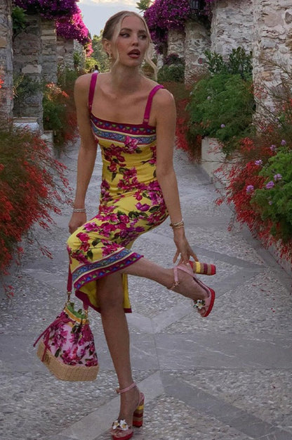 Ethnic Vintage Print Slim Cami Midi Dress