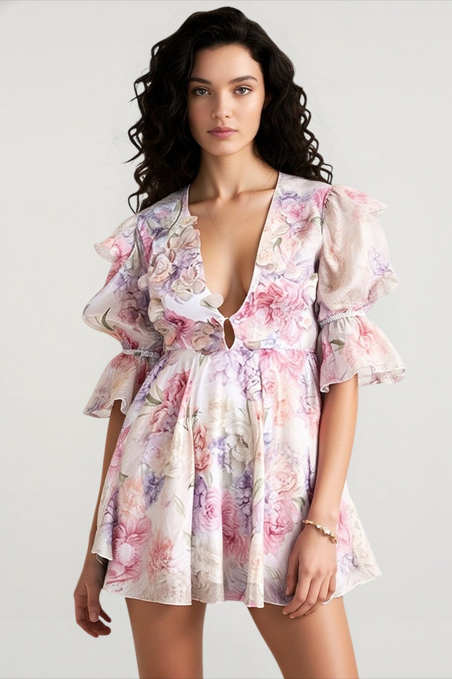 Puff Sleeve Mini Floral Dress