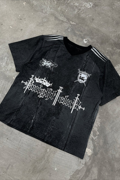 Dark Trend Black White Print Short Sleeve T-shirt