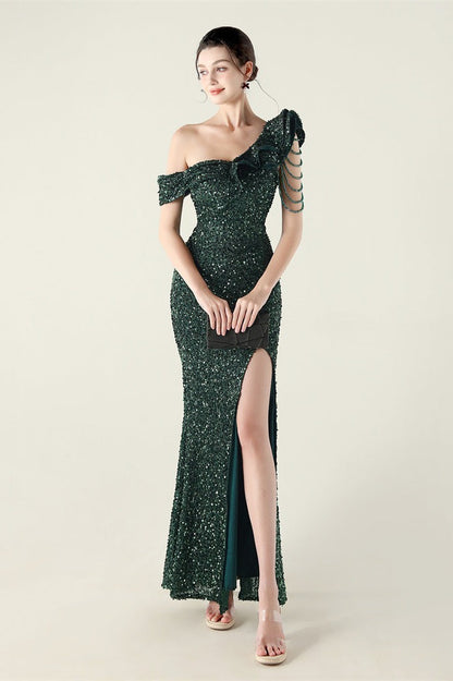 Vestido de fiesta formal con volante y un solo hombro drapeado