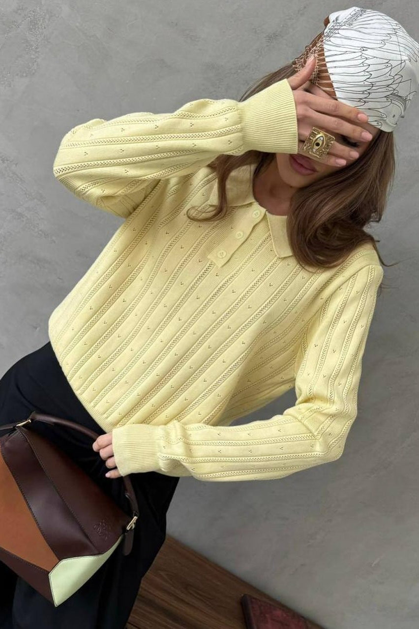 Blusa holgada de manga larga con cuello polo jacquard