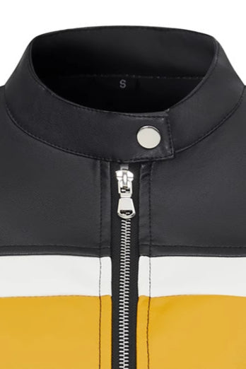 Chaqueta corta de PU colorblock