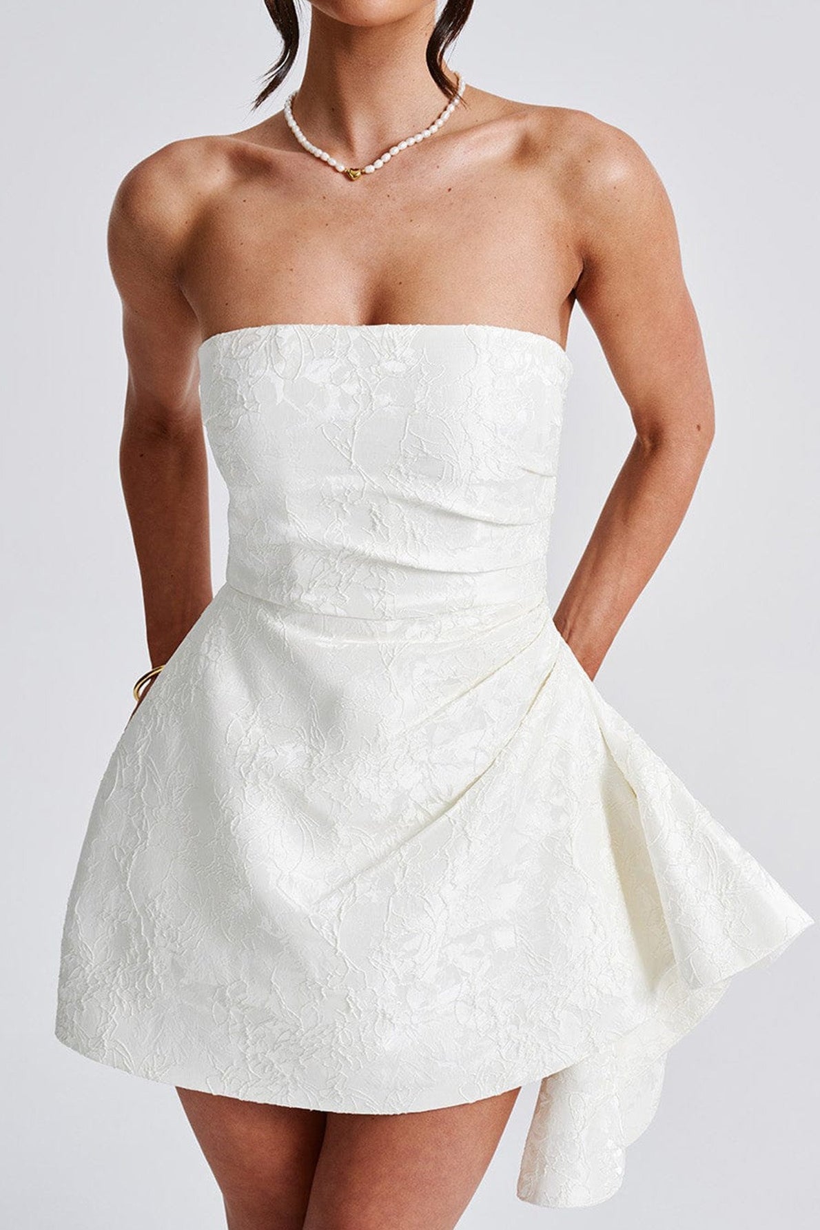 Minivestido de fiesta jacquard sin tirantes