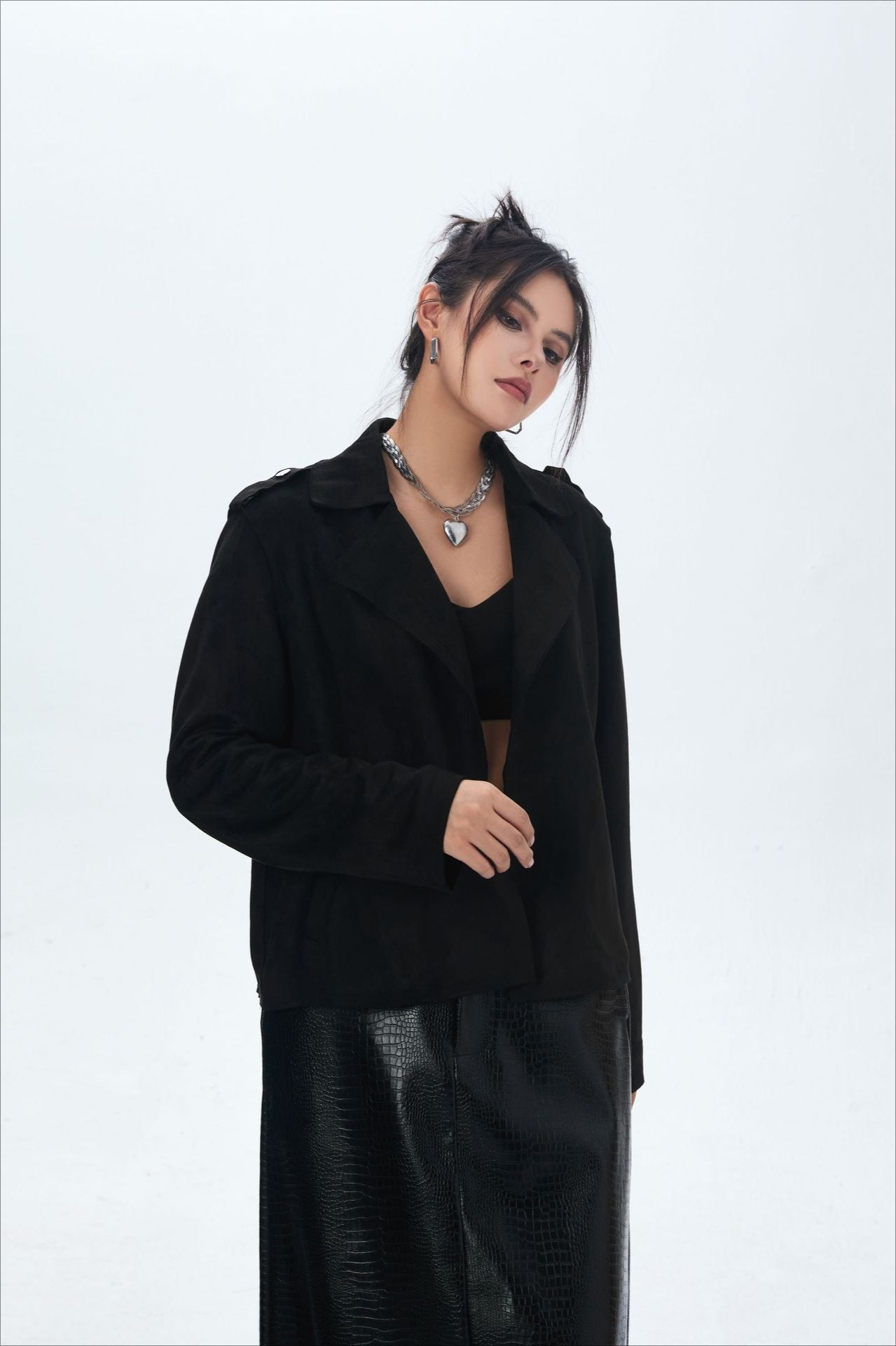 Chaqueta motera de ante con frente abierto