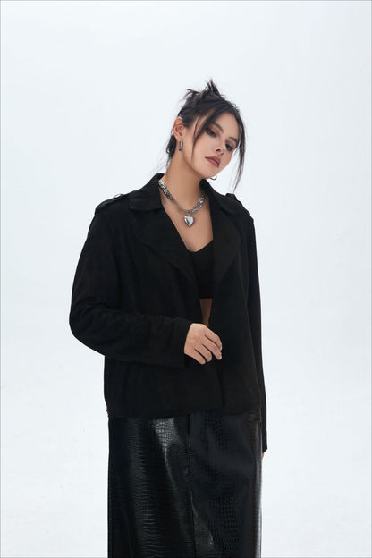 Chaqueta motera de ante con frente abierto