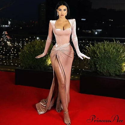 Aleah High Stylish Slit Velvet Dress