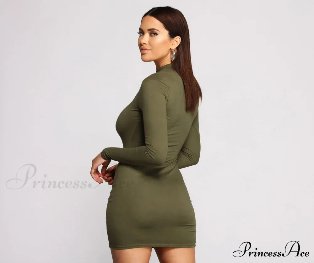 All About Knit Charming Mock Neck Mini Dress