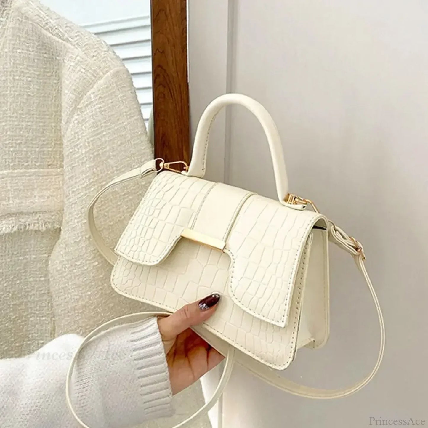 Alligator Pattern Small Square Vintage PU Leather Crossbody Handbag