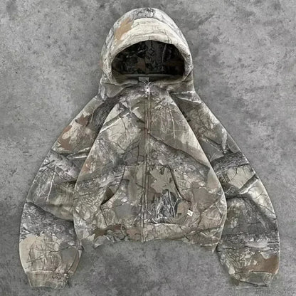 American Gothic Print Zipper Hoodie
