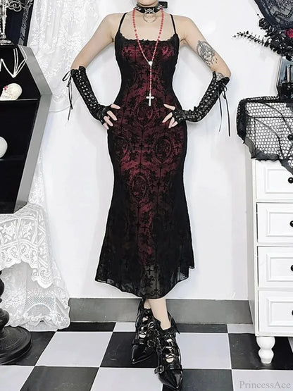 Antique Cross Design Spaghetti Midi Dress