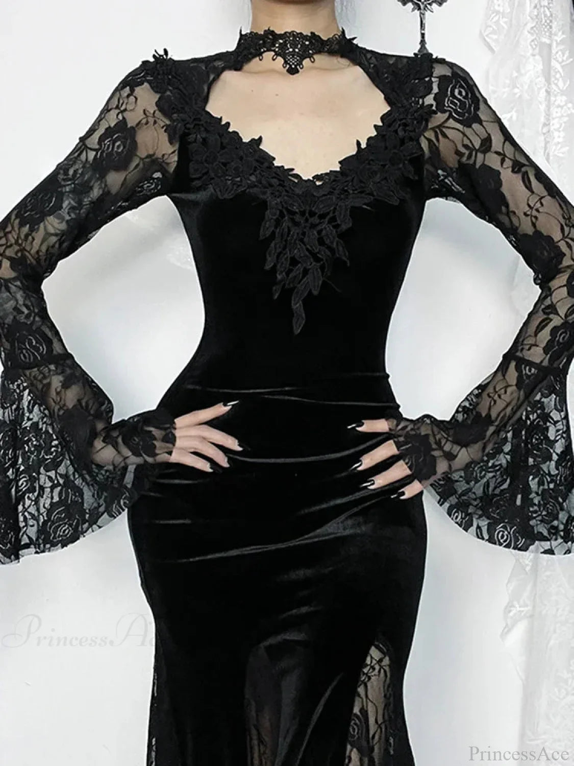 Antique Lace Flare Sleeve Midi Dress