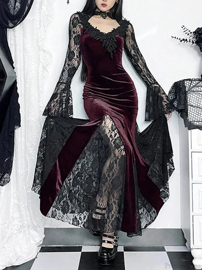 Antique Lace Flare Sleeve Midi Dress