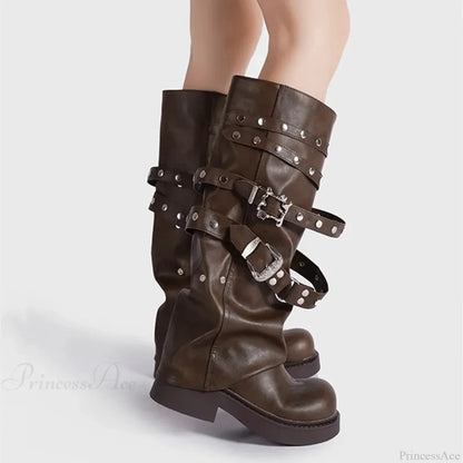 Antique Rivet Clasp Gothic Thigh-High Boot