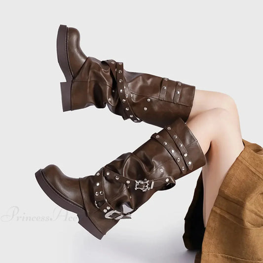 Antique Rivet Clasp Gothic Thigh-High Boot
