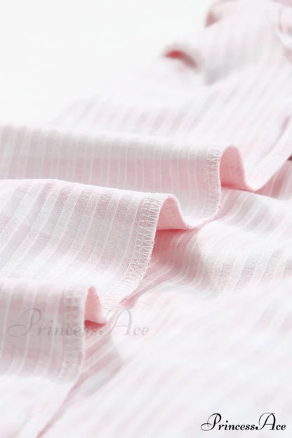 Arm Design Long Textured Pink Knit Striped Tee