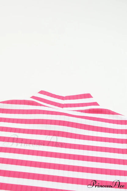 Arm Design Long Textured Pink Knit Striped Tee