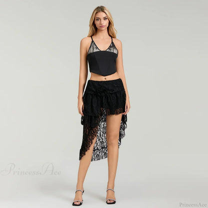 Asymmetric Ruffled Hem Skirt