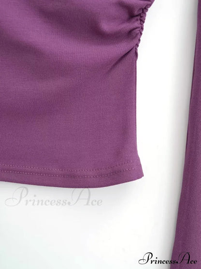 Asymmetric Sleeve Graceful Ruched Crop Shirt