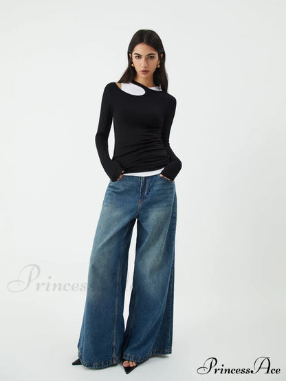 Asymmetrical Neck Graceful Long Sleeve Blouse