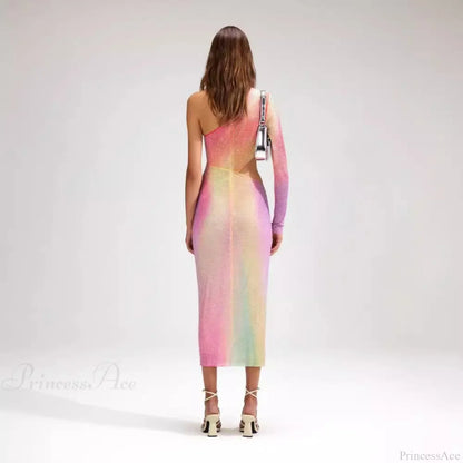 Asymmetrical Off-Shoulder Colorful High-End Prom Dress