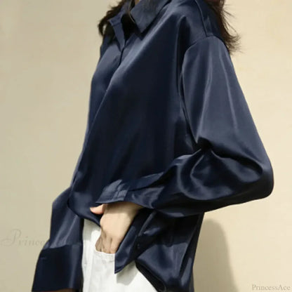 Autumn Button Up Satin Vintage White Blouse