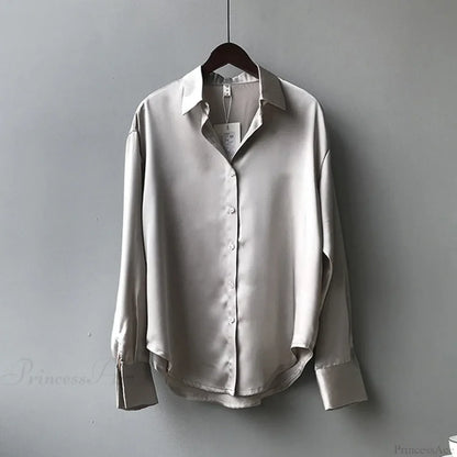 Autumn Button Up Satin Vintage White Blouse