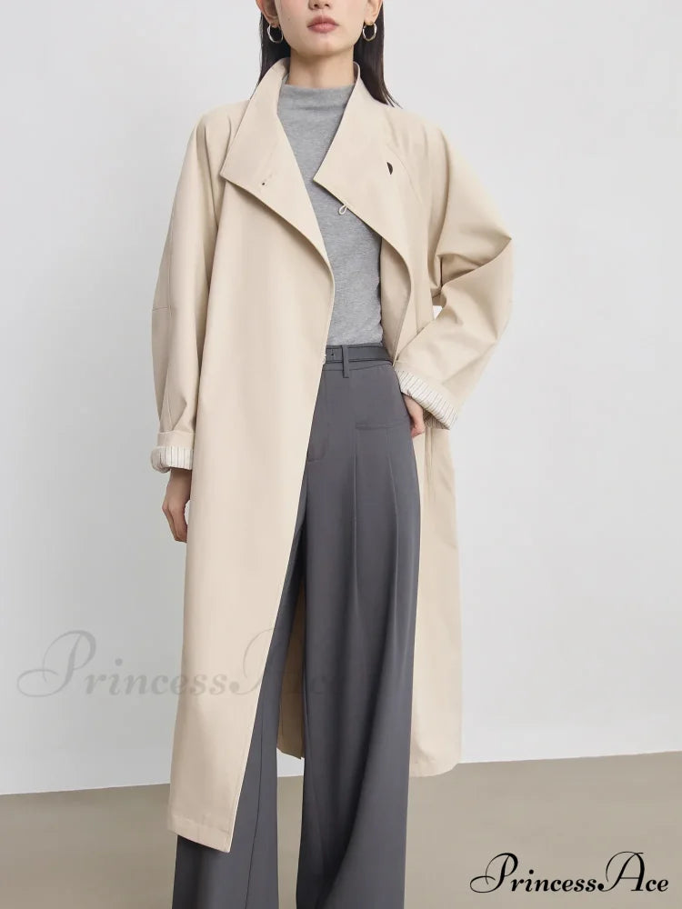 Autumn Extra Long Flowy Oversized Casual Belt Double Breasted Loose Korean Fashion Stylish Coat