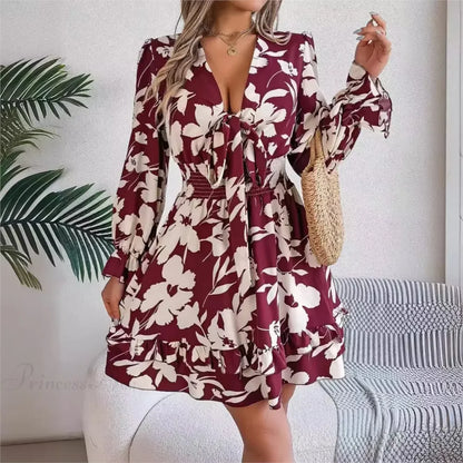 Autumn Flared Sleeve Floral Dress