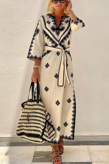 Autumn Fragrant Hemp A-line Boho Dress