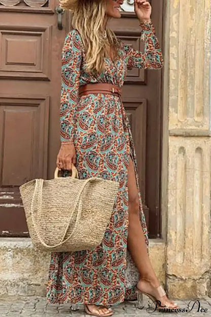 Autumn High Split Boho Maxi Dress