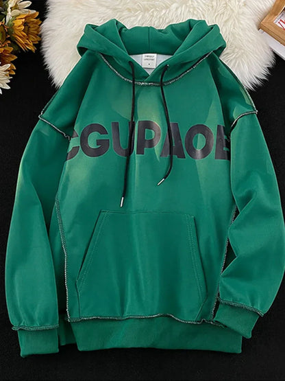 Autumn Letter Print Loose Fleece Hoodie