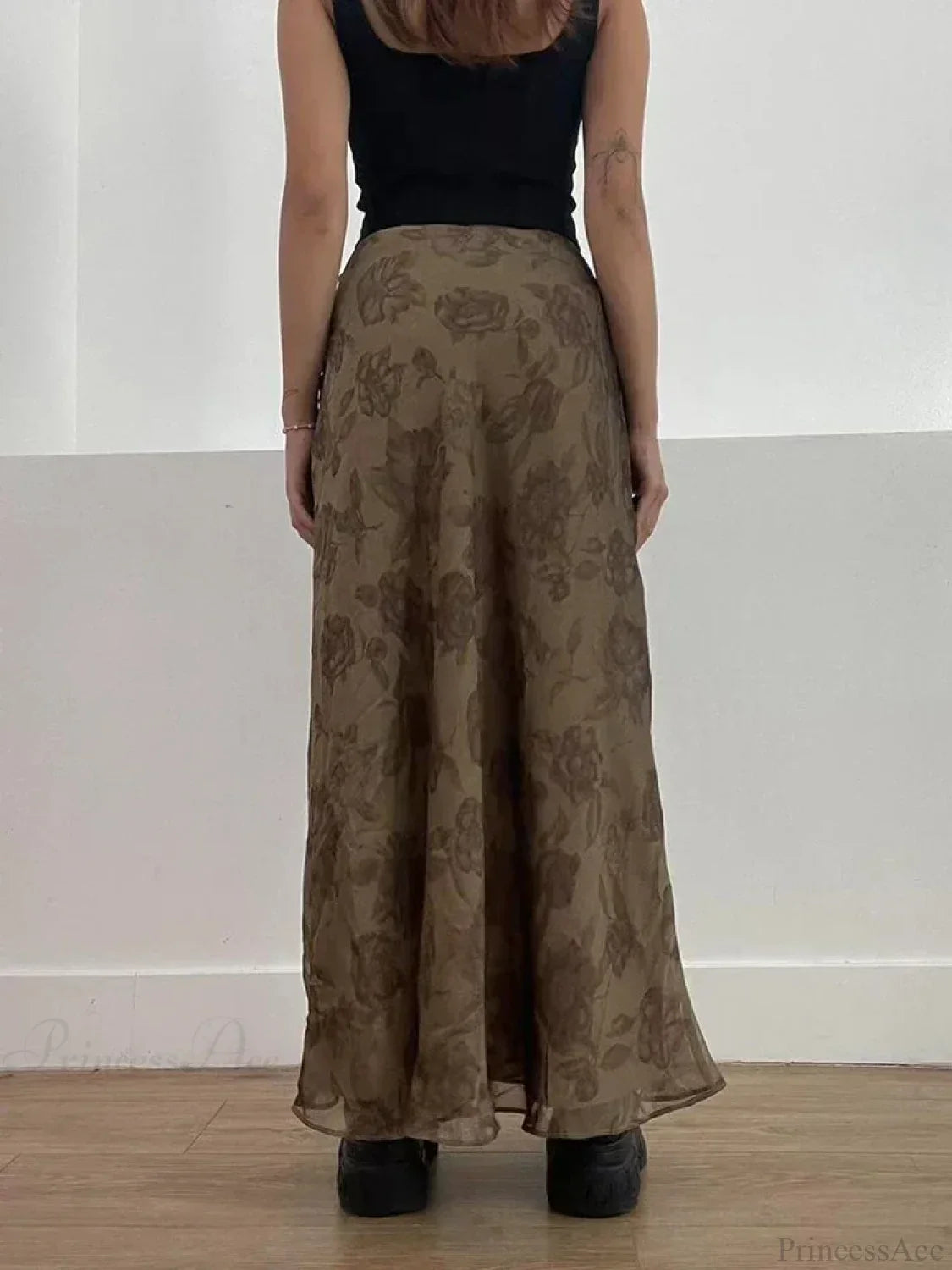 Autumn Long Skirt Vintage Floral Print Low Rise Skirt