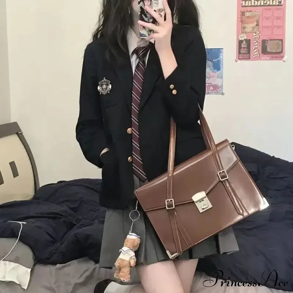 Autumn Preppy Style Foldable Skirt Jacket Shirt Suit